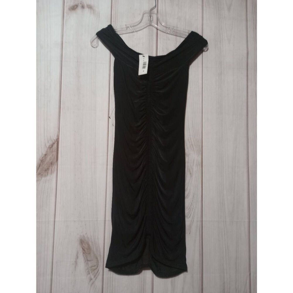 Topshop‎ Black Off The Shoulder Ruched Bodycon Mini Dress US 4 NEW